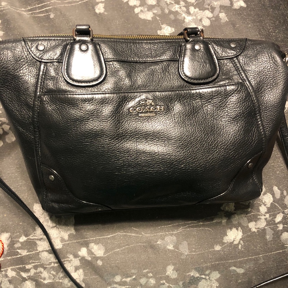 Coach Black Leather Satchel with Crossbody Strap - Picture 9 of 16